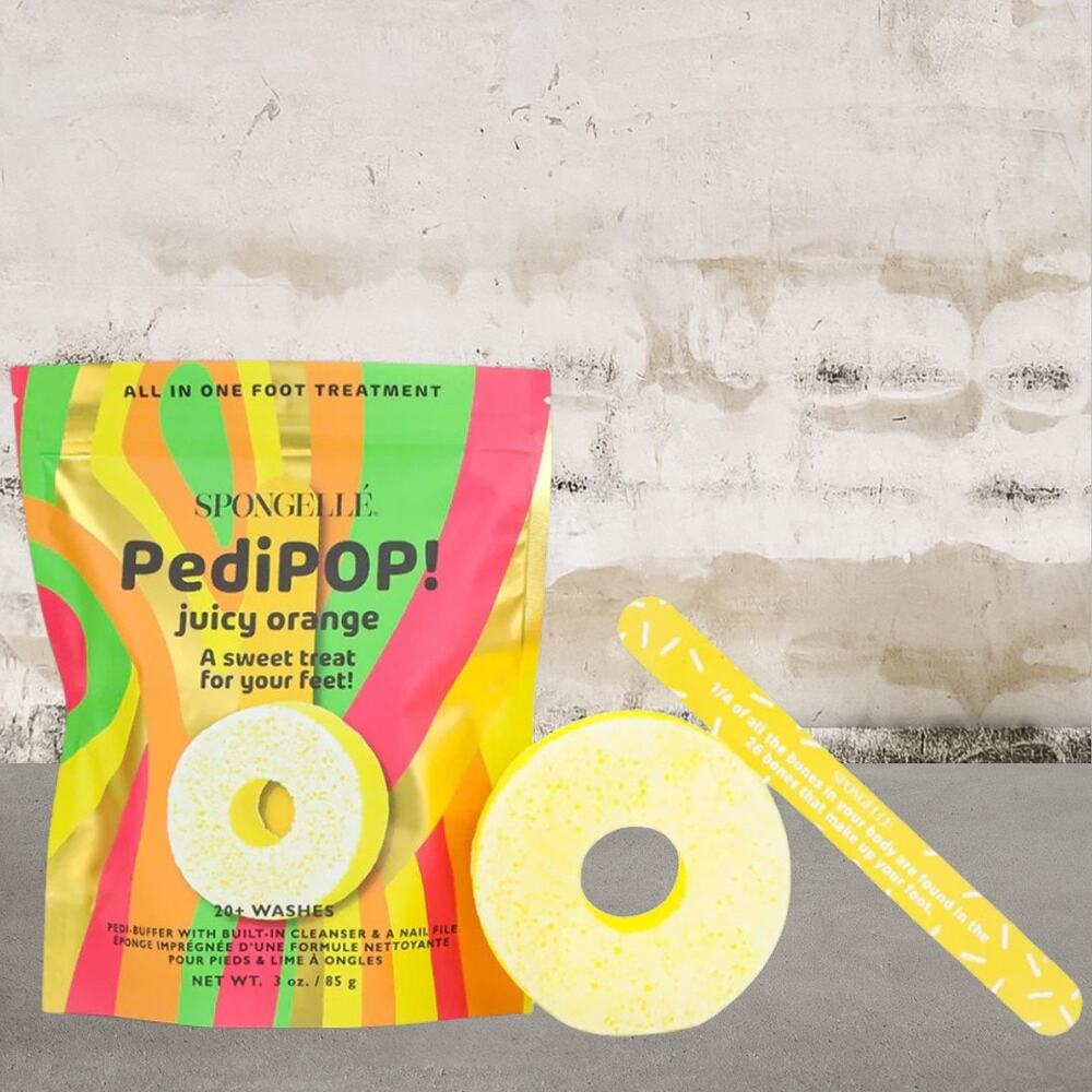 Spongelle PediPOP! Pedi Buffer & Nail File Juicy Orange NEW